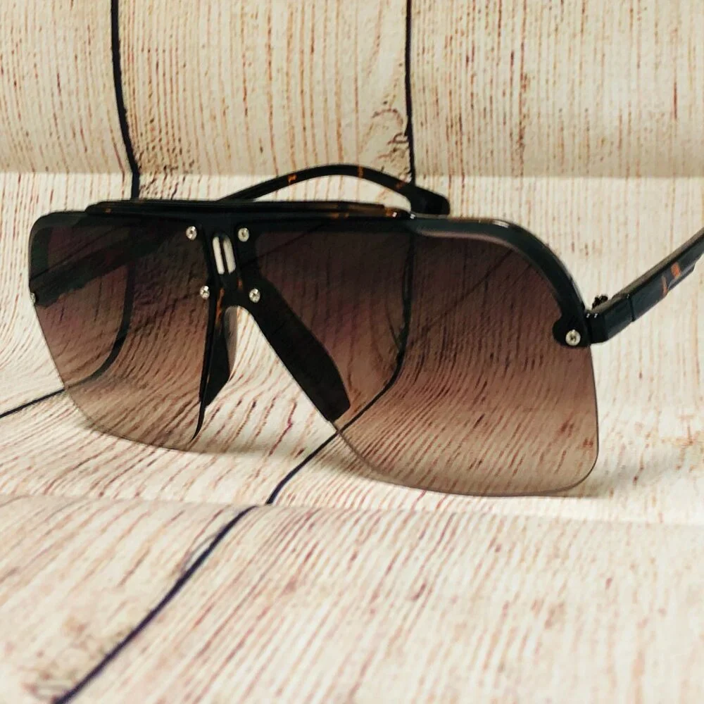 Men Sunglasses Brown Flat Lens Square Shades Hip Hop‎ Style Classic Retro Shades